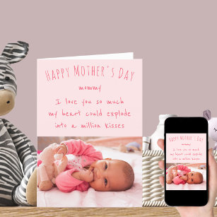 Photo and Cute Wording Pink Happy Mothers Day Card