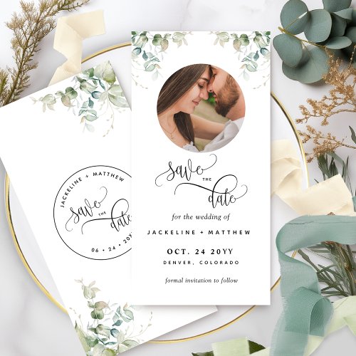 Photo and Greenery Wedding Save The Date Bookmark