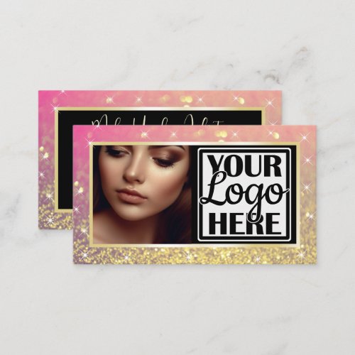 Photo and Logo Template Gold Sparkle Glitter Glam Business Card