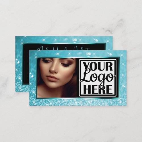 Photo and Logo Template Ice Sparkle Glitter Glam Business Card