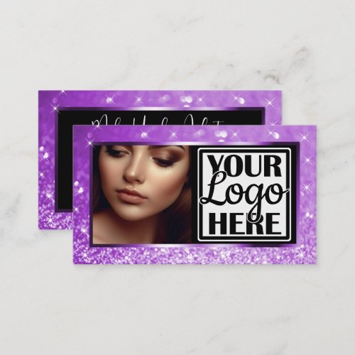 Photo and Logo Template Lilac Sparkle Glitter Glam Business Card