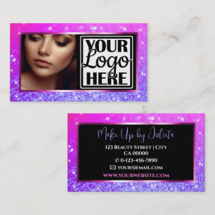 Photo and Logo Template Ombre Sparkle Glitter Glam Business Card