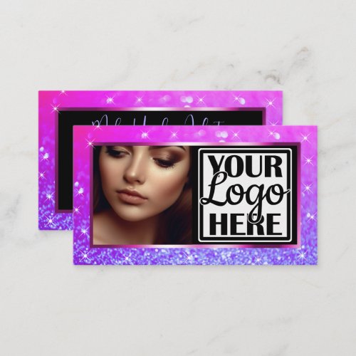 Photo and Logo Template Ombre Sparkle Glitter Glam Business Card