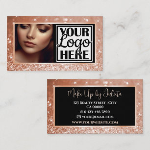 Photo and Logo Template Peach Sparkle Glitter Glam Business Card