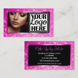 Photo and Logo Template Pink Sparkle Glitter Glam Business Card