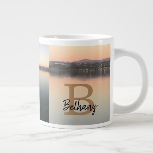 Photo and monogram and name be still and know giant coffee mug