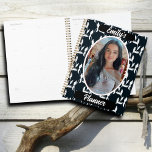 Photo and Name for Girls – Black White Leaf Planner<br><div class="desc">Stay stylish and organized with this personalized black and white planner featuring a delicate white leaf pattern and a customizable oval photo frame. Perfect for girls in school or college, this planner allows you to add your name and favorite photo for a truly unique design. Whether you’re tracking assignments, jotting...</div>
