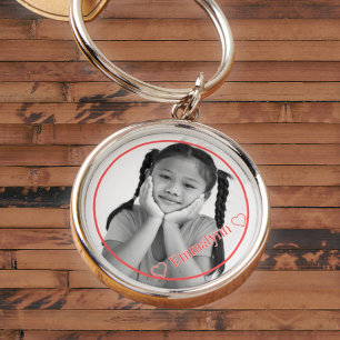 Photo and name in red with red frame keychain