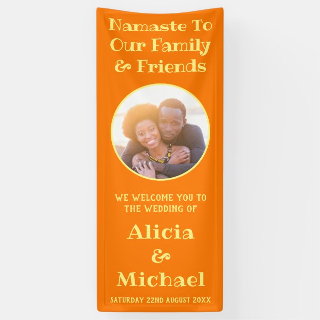 Photo And Name | Orange Yellow Wedding Welcome Banner (Vertical)