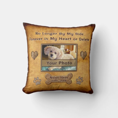 Photo and Name Sympathy Gift for Loss of Dog Throw Pillow