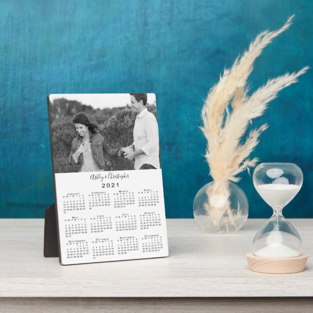 Photo and Names Personalized 2021 Calendar Desktop Plaque (Side)