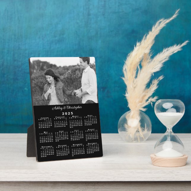 Photo and Names Personalized 2025 Calendar Black Plaque (Side)
