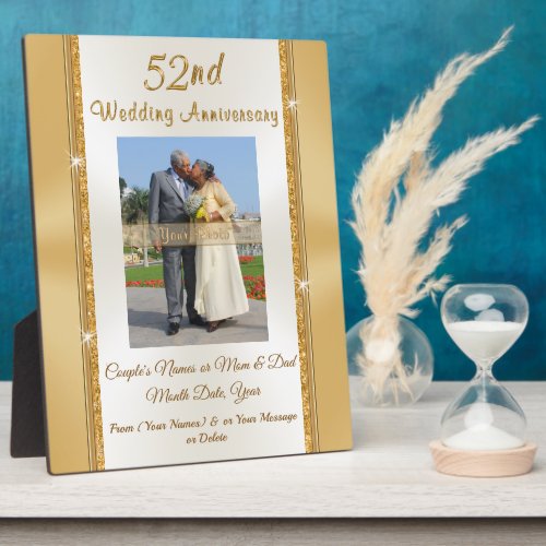 Photo and Personalised 52nd Anniversary Gift Plaque