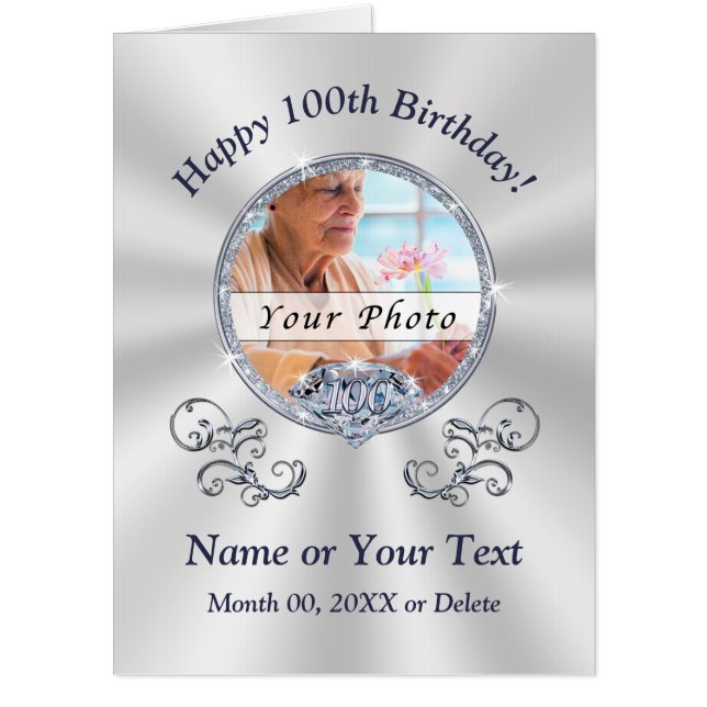 Photo and Personalize 100th Birthday Cards for Her (Front)