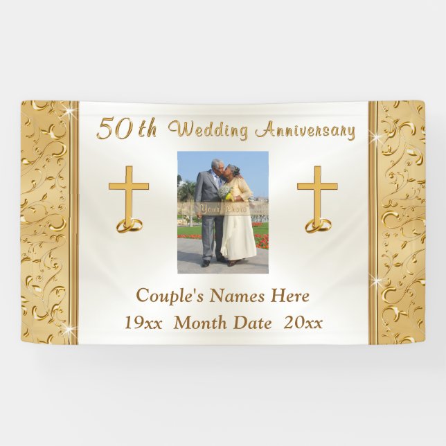 PHOTO and Personalized 50th Anniversary Banner (Horizontal)