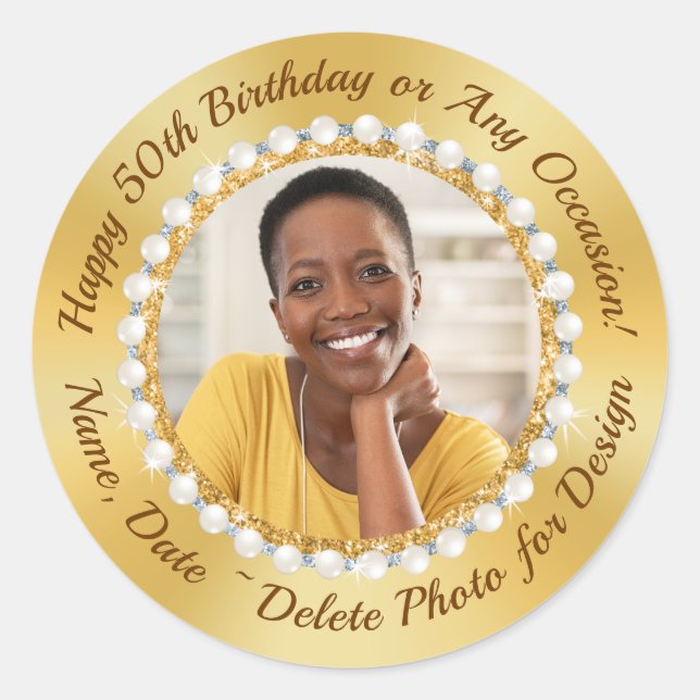 Photo and Personalized 50th Birthday Stickers (Front)