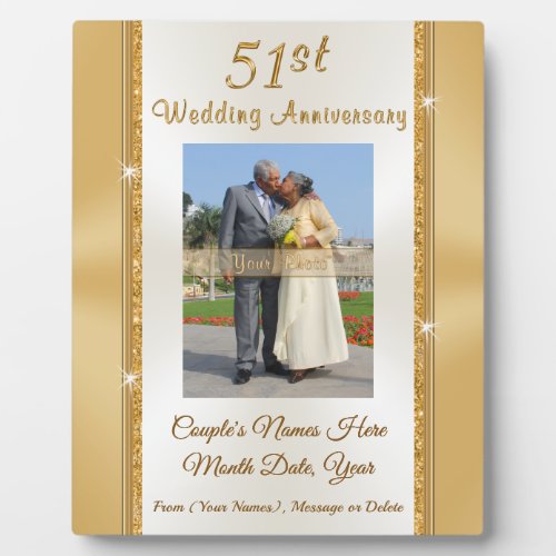 Photo and Personalized 51st Anniversary Gift Plaque