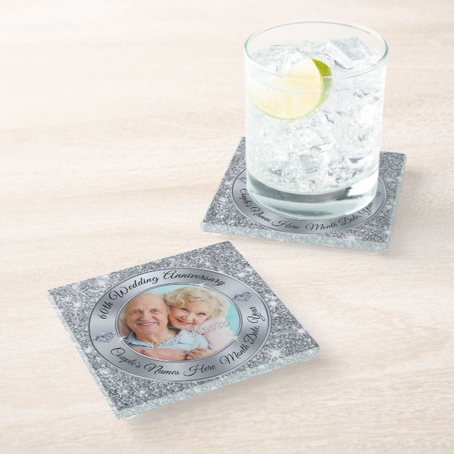Photo and Personalized 60th Anniversary Coasters (Angled)