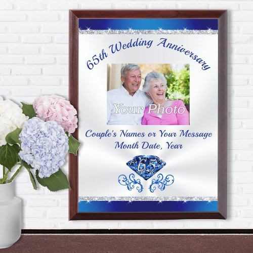 Photo and Personalized 65 year Anniversary Gift Award Plaque