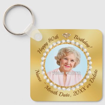 Photo And Personalized 80th Birthday Party Favors  Keychain by LittleLindaPinda at Zazzle