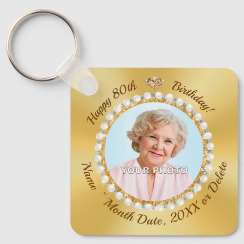 PHOTO and Personalized 80th Birthday Party Favors Keychain