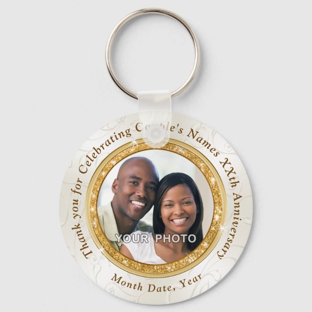 Photo and Personalized Anniversary Party Favors Keychain (Front)