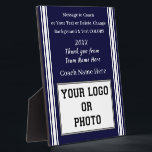 PHOTO and Personalized Coach Gifts in Any COLORS Plaque<br><div class="desc">PHOTO and Personalized Coach Gifts in Any COLORS. Thank You Coach Plaque in 3 Sizes or TRANSFER to many other custom coach gift ideas. CHANGE the Navy Blue Background and White Text. You can Delete any Text or the Sports Lines. CLICK "Edit using Design Tool" to those CHANGES to the...</div>