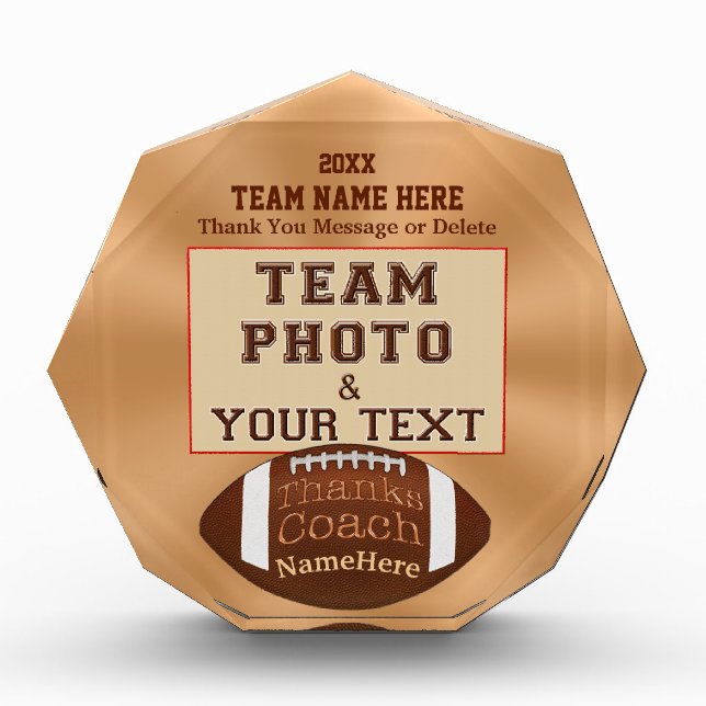 Photo and Personalized Football Coach Gift Award (Front)