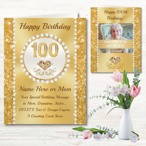 Photo and Personalized, Happy 100th Birthday Card