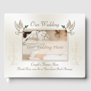Photo and Personalized Ivory Wedding Guest Book