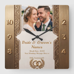 Photo and Personalized Luxury Wedding Gift Rings Square Wall Clock
