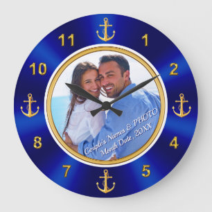PHOTO and Personalized Nautical Wedding Gifts Large Clock