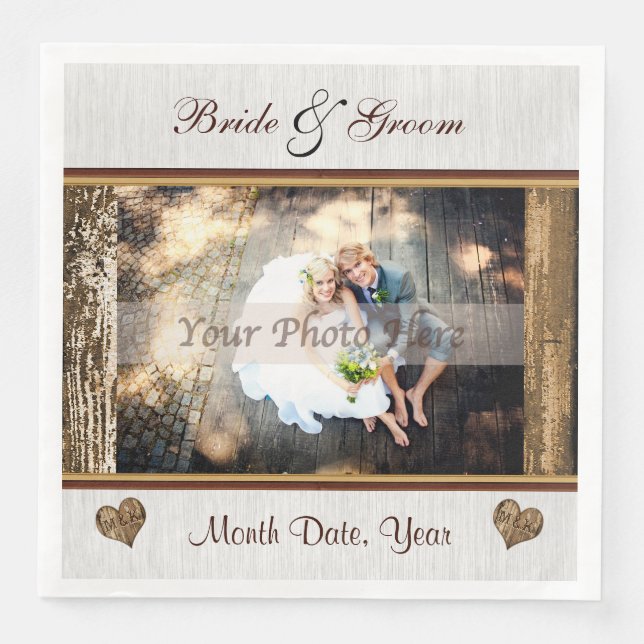 Photo and Personalized Rustic Wedding Napkins (Front)