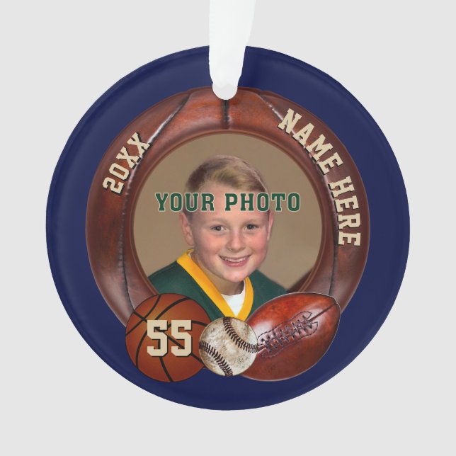PHOTO and Personalized Sports Christmas Ornaments (Front)