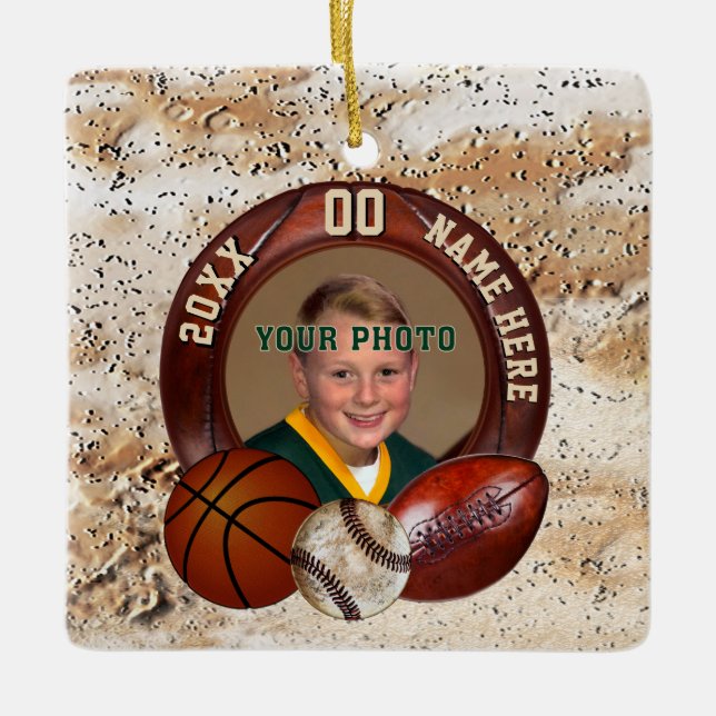 Photo and Personalized Sports Themed Ornaments (Front)