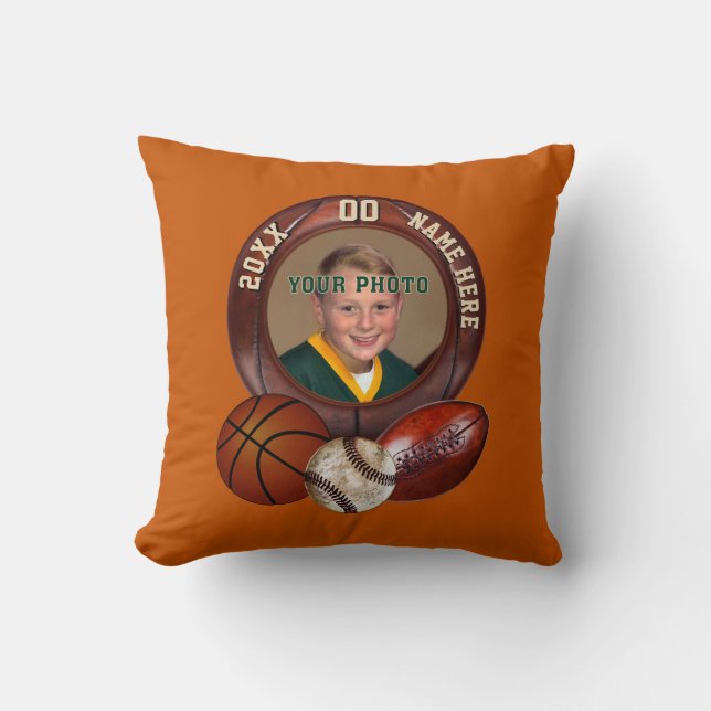 Photo and Personalized Sports Throw Pillows (Front)