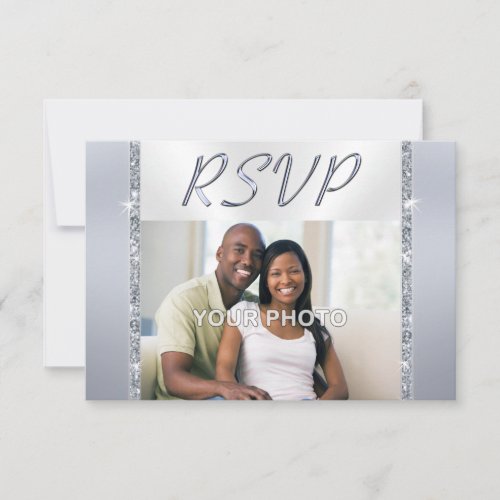 Photo and Personalized Wedding RSVP Cards Silver Invitation