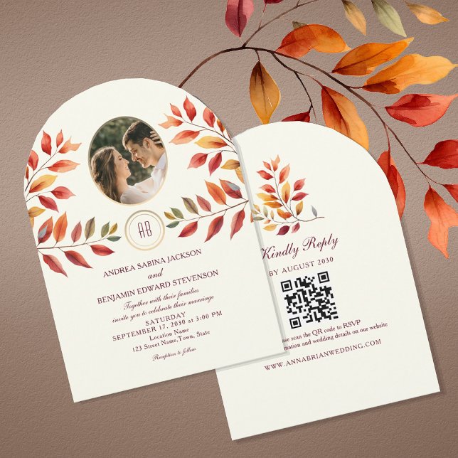 Photo and QR Code Fall Wedding Invitation (Creator Uploaded)