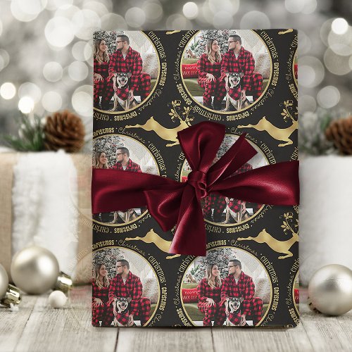 Photo And Reindeer With Name Merry Christmas  Wrapping Paper