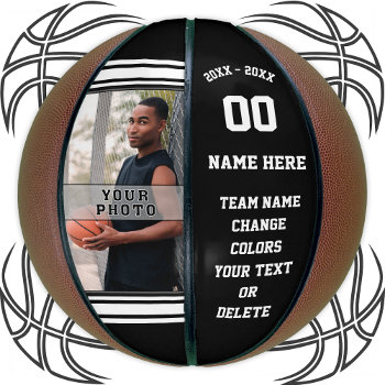 Photo And Text Personalized Basketball  Your Color by LittleLindaPinda at Zazzle