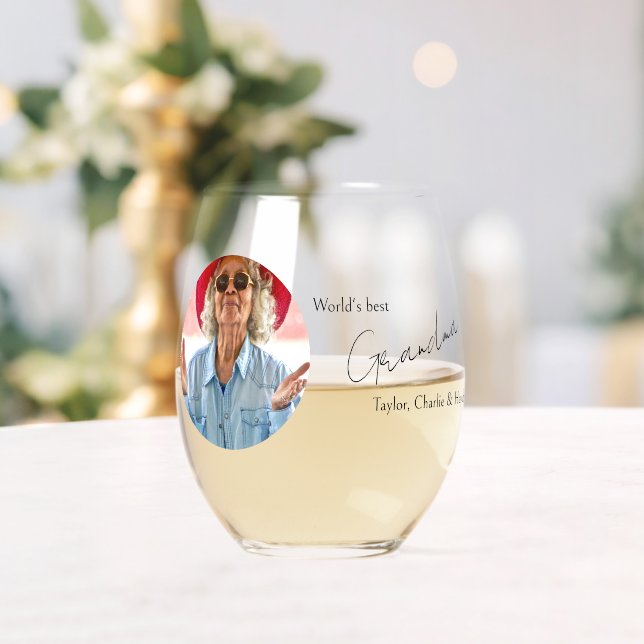 Photo and Text Personalized Stemless Wine Glass (Insitu (Wedding))