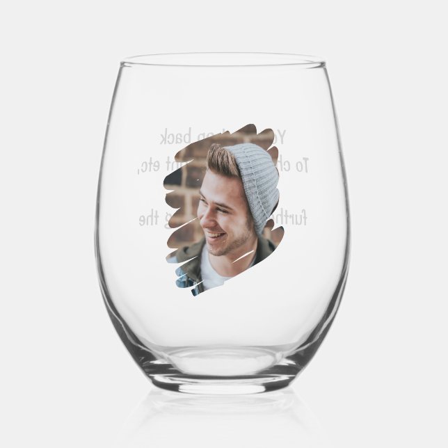 Photo and Text Personalized Stemless Wine Glass (Front)