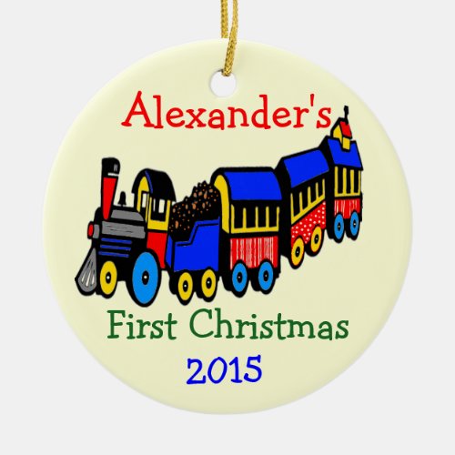Photo and Toy Train First Christmas Personalize It Ceramic Ornament