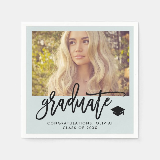 Photo and Trendy Script | Mint Green Graduate Napkins (Front)