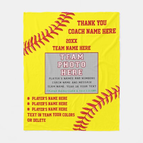 Photo and Your Text Gifts for Softball Coaches Fleece Blanket