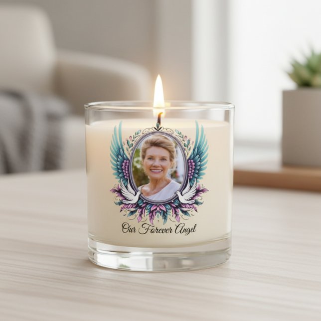 Photo Angel Memorial Teal Purple Suicide Loss Gift Scented Candle (Personalized Photo Memorial Candle)