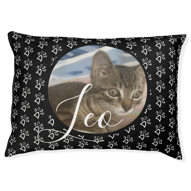 Photo Animal Print Paw Pattern Name Pet Bed (Front)