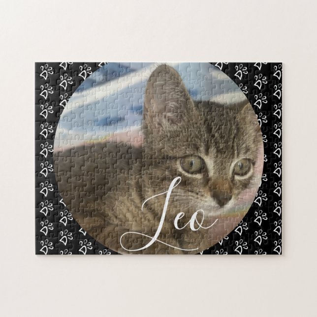 Photo Animal Print Paw Pattern Name Pet Gift Jigsaw Puzzle (Horizontal)
