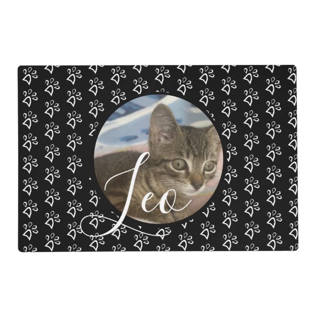 Photo Animal Print Paw Pattern Name Pet  Placemat (Front)