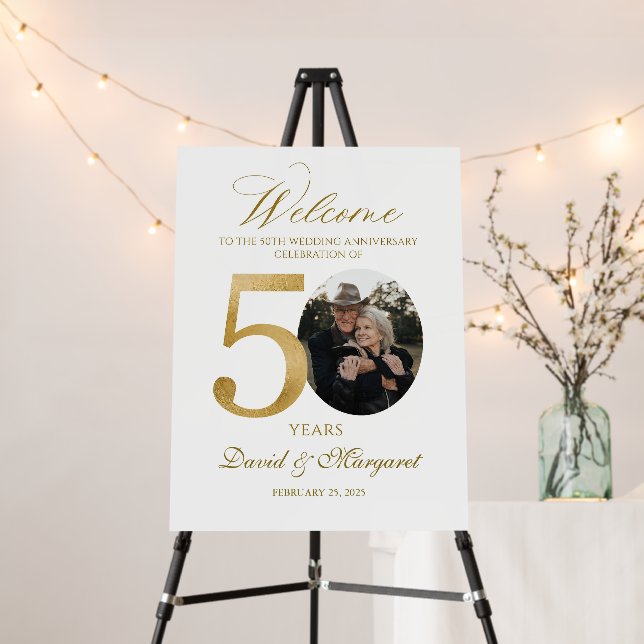 Photo Anniversary Welcome sign, 50th Wedding Anniv Foam Board (In Situ (Stand))